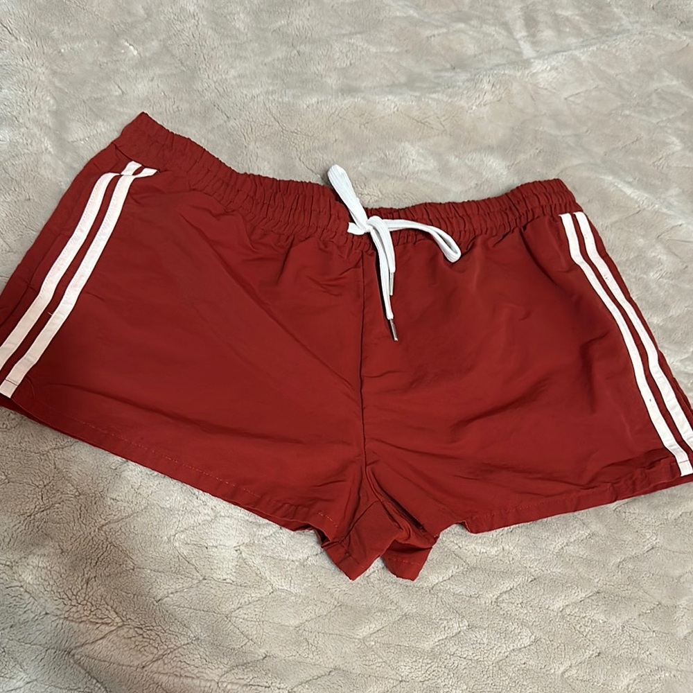 Red and White Athletic Shorts with Elastic Waistband